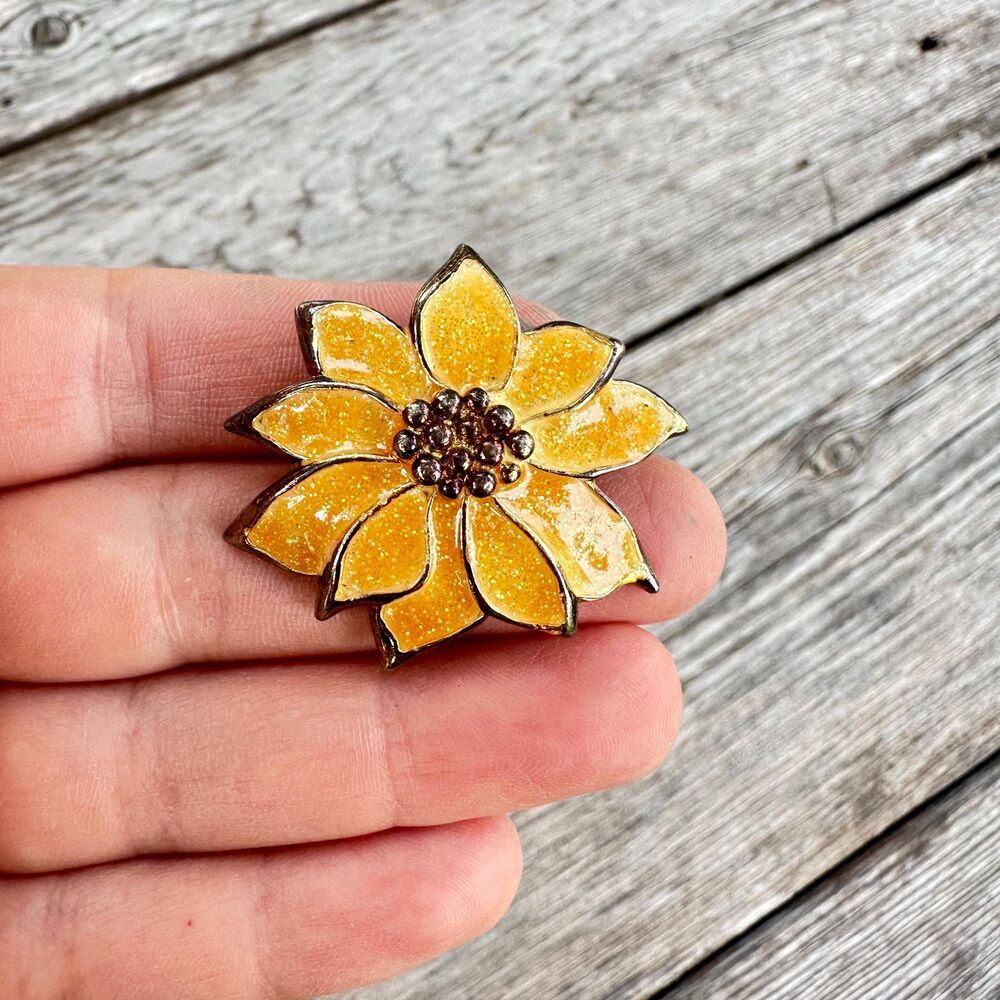 Vintage Jewelry Sunflower Brooch Yellow Flower Pin